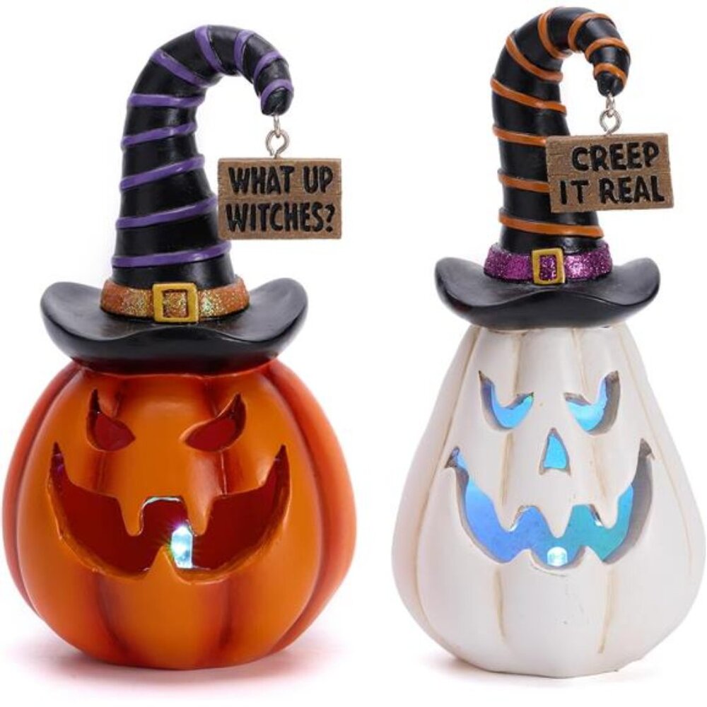 New Pumpkin Halloween Decorations Indoor for Home, 2Pcs‎ Resin